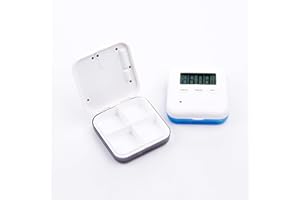 Pill organizer, portable medicine box with alarm reminder for daily medication storage -4 compartments for medication boxes (