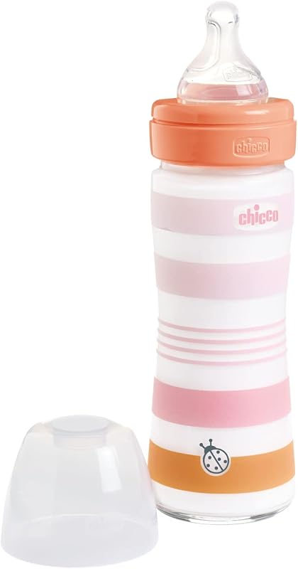 Frasco Benessere de fluxo lento, com mamila Physio de silicone macio e acabamento Soft Sense, anti-cólicos, reduz regurgitação e irritabilidade, frasco de vidro de 240 ml, 0 meses + para