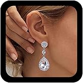 Allereyae Vintage Teardrop Crystal Drop Earrings Rhinestone Stud Earrings Sparkly Rhinestone Dangle Earrings Silver Cz Wedding Bridal Earrings Jewelry for Women and Girls (Silver)