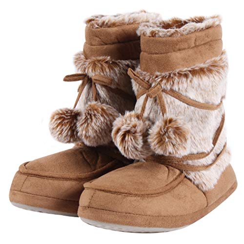 Home Slipper Womens Super Warm with Pom Poms Lined Tall Indoor Room