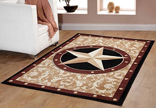 Furnish my Place Texas Western Star Rustic Cowboy Decor Area Rug 626, 9' L, Gold/Brown/Black