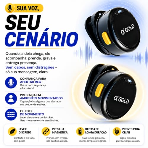 Microfone de Lapela Sem Fio Duplo USB-C e Lightning com Redução de Ruído