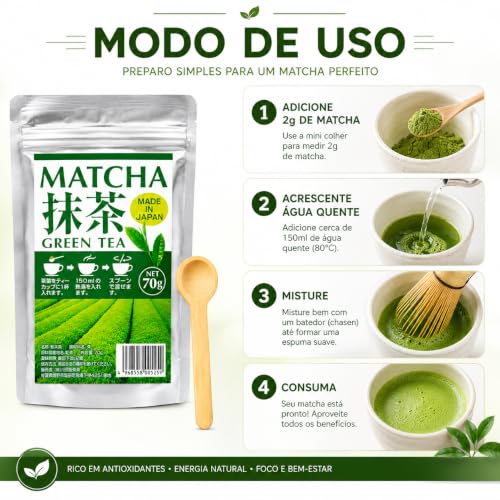 Chá Verde Matcha em Pó Japonês Kawahara 70G + Mini Colher Medidora Ekos - 2 Unidades