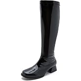 fereshte GOGO Boots for Women, Knee High Boots, Low Block Heel Zipper Boots Ladies Party Dance Shoes