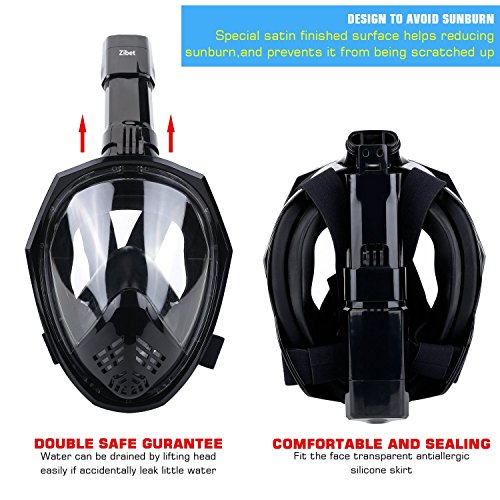 Zibet Full Face Snorkel Mask,Foldable Snorkeling Mask Diving Mask with Detachable Camera Mount Pivot Arm and Earplug,Full Arc Design 180 Degree View,Anti-fog for Kids Adults (Black, S/M)