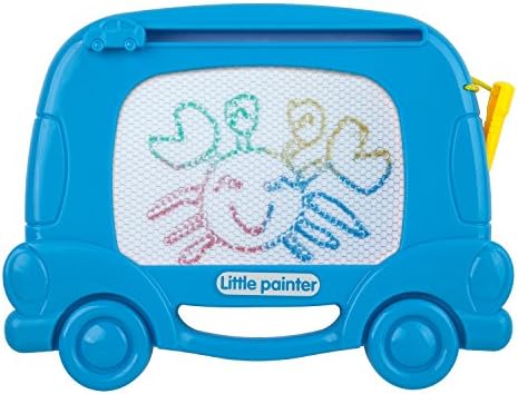 iKidsislands IKS66B [Travel Size] Small Colorful Magnetic Drawing Board for Kids/ Mini Color Magna Doodle for Toddlers/ Erasable Imaginarium Educational Toys for Babies, Boys with Pen, Stamps (Blue)