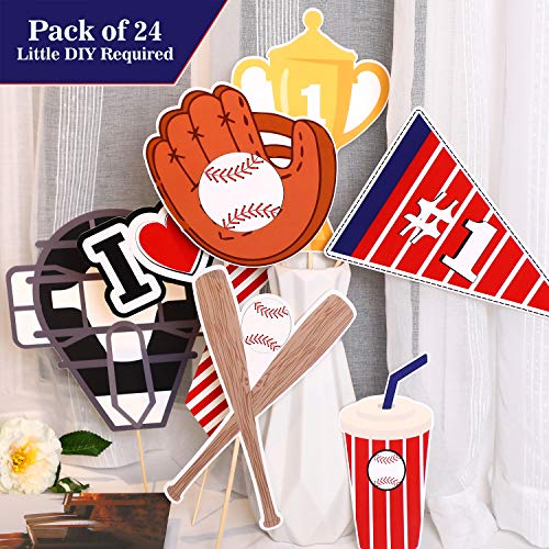 image for Blulu 24 Pieces Baseball Photo Booth Props Kit Baseball Theme Party Bi