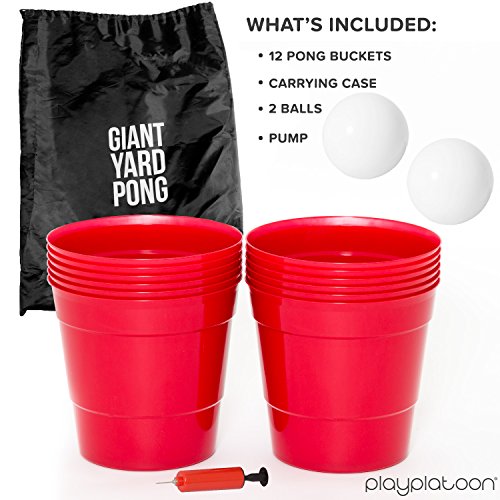Play Platoon Giant Yard Pong Set 12 Buckets & 2 Balls for Lawn Beer