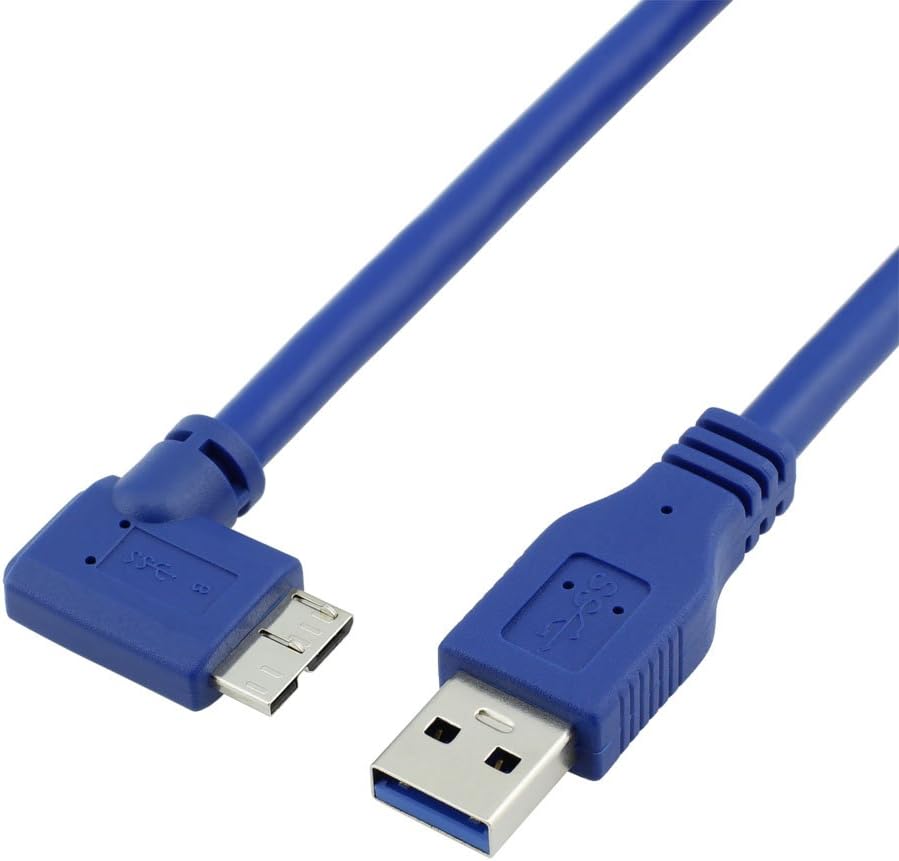 COOLIS Super Speed USB 3.0 A Male to Micro B Male Cable with Angle Shape, Blue (1.0meter/3.3Feet)
