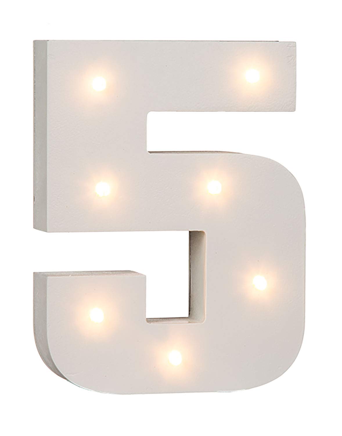 OOTB Illuminated Number 5 Light with 7 LED, Wood, White