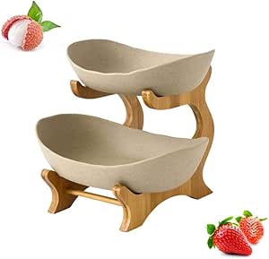 Cesta de frutas de bambú de 2 niveles Cesta para frutas y verduras