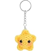 danytes Crochet Star Keychain Handmade Kawaii Blush, Car Key Decor Purse Bag Charms, Pastel Gifts for Women