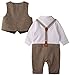 ZOEREA Baby Boy Outfits Set, 3pcs Long Sleeves Gentleman Jumpsuit & Vest Coat & Berets Hat with Bow Tie (Brown 1, 6-12 Months)