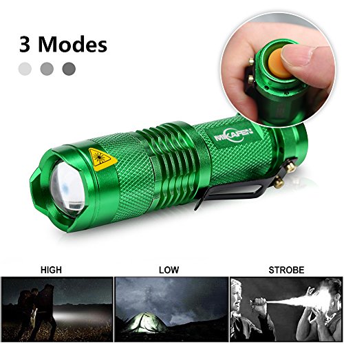 MIKAFEN 5 Pack Mini Flashlights LED Flashlight 300lm Zoomable Tactical Flashlight with 3 Modes(Green) - Thumbnail 2