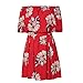 YOBECHO Women Summer Off Shoulder Strapless Floral Print Pleated Dresses (L, Red)