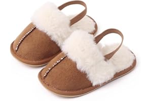 RAYORISA Baby House Slippers Toddlers Infants Fuzzy Slippers 0-18 Months Boys Girls Cozy Fleece Shoes with Heel Strap