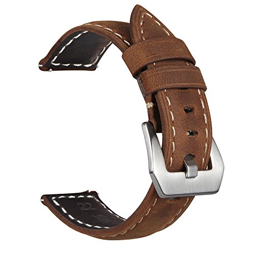 Gear S3 Frontier / Classic Watch Band, VIGOSS 22mm Premium Vintage Crazy Horse Genuine Leather Strap Replacement Bracelet for Samsung Gear S3 Frontier and Gear S3 Classic Smart Watch (Deep Brown)