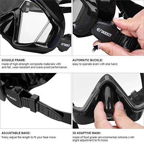 ENKEEO Dive Mask Wide 180 Degree Vision Snorkeling Lens for Adults and Children in Diving, Scuba and Swimming (Black) - Thumbnail 3