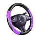CAR Pass Rainbow Sporty Leather Steering Wheel Cover Universal Fits for 95% Truck,SUV,Cars,14.5-15inch Anti-Slip Safety Comfortable Desgin (Black Purple)