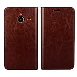Lumia 640XL Case, iCoverCase Crazy Horse Pattern Genuine Leather Case [Wallet Function] Flip Stand Cover for Microsoft Nokia Lumia 640XL (Dark Brown)