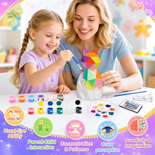 Dikence Painting Your Own Cat Lamp Toys DIY 3D Night Light Arts and Crafts Kits for Kids with Painting Accessories - Best Boys Girls Birthday Presents Gifts