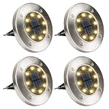 GIGALUMI Solar Ground Lights,Solar Disk Lights Outdoor Waterproof Solar Garden Lights for Pathway in-Ground Lawn Yard Deck Patio Walkway - Warm White (4 Pack)
