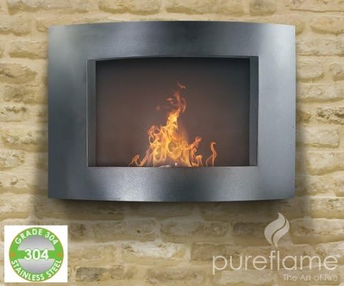 Pureflame Adena Ethanol Biofuel Black Stainless Steel Wall Mounted Fireplace