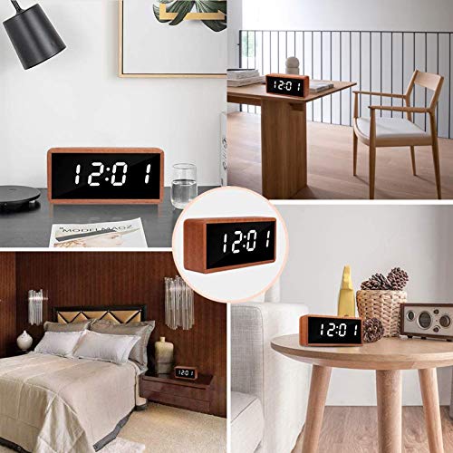 Digital Alarm Clock, MiCar Solid Wood Led Modern Desk Clock with 5.5"x2