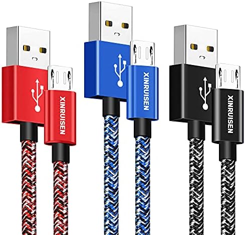 XINRUISEN Micro USB Cable 3Pack 3FT Android Charger Cable Fast Android Charging Cord Nylon Charging Cable for Samsung Galaxy S6 S7 Edge S5 J3 J4 J5 J6 J7, HTC Huawei LG Lenovo Moto Sony, PS4, Xbox