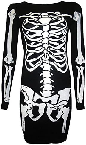 Merry21 Women's New Halloween Skeleton Skull Bones Print Bodycon Tunic Dress XXL