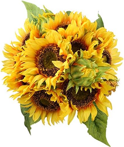 Ivalue 2 Bunches Artificial Sunflower Bouquets 14 Sunflower Heads Fresh Bride Holding Flowers Rustic Flower Bouquets for Home Decoration