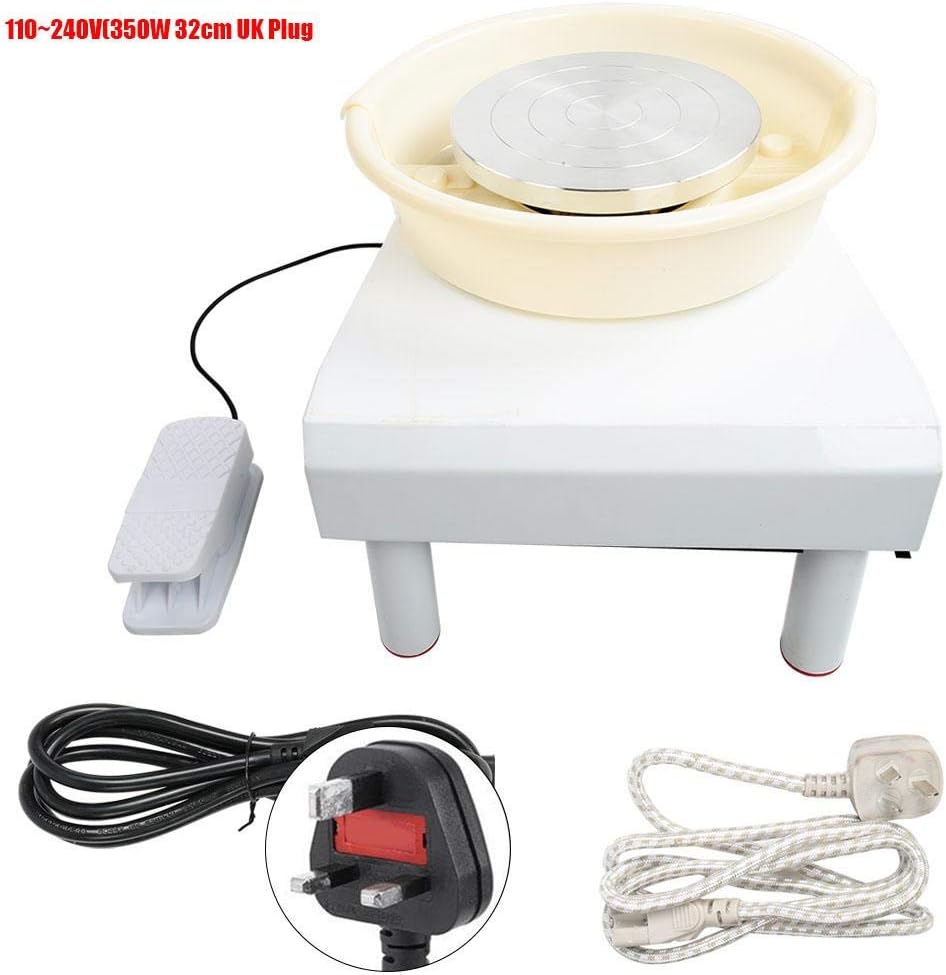 Pottery Wheel Machine, 3 Foot Low Noise Household Brushless Ceramic Electric Machine 0~300r/min Clay Tool for DIY and Ceramic Craft(350W 32cm UK Plug)
