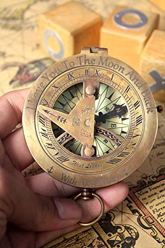 Personalized engraved sundial compass, Engraving on top lid and gnomon, Gift for all occasions, Christmas, New year, Graduation, Love gift, Get well soon, wedding anniversary. Free real leather case - Thumbnail 4