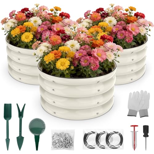 SHALL Kit de 3 piezas (61 cm x 28,8 cm) para jardinera elevada redonda, ideal para exteriores con bordes de seguridad, fácil de montar y apta para flores y frutas.