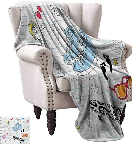WinfreyDecor Doodle Blanket Sheets Notebook Design with a Variety Drawings Funky Skateboard Shooting Star Cozy for Couch Sofa Bed Beach Travel 36" Wx60 L Black Pale Blue Ginger