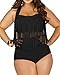 Spring Fever Women Plus Size High Waist Retro Braided Fringe Top Two Piece Swimwear Swimsuit Bikini Set A Black XXX-Large