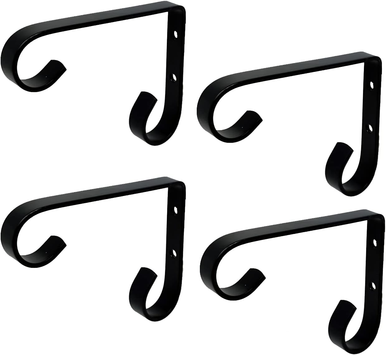 Outdoor Hanging Brackets - Tetra-Teknica (4 Pack) YH04-01 4-Inch Wall Mounted Curled Bracket Hooks for Small Planters, Lanterns, Windchimes and More, Powder Coated Matte Finish, Color Black