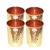 SKAVIJ Pure Copper Water Tumblers Hammered Style Drinking Cups (Pack of 4, 11 Ounce)