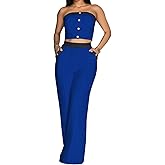 BOKITECAO 2 Piece Outfits for Women Sexy High Waist Jumpsuit Off Shoulder Tube Tops Bodycon Wide Leg Sets