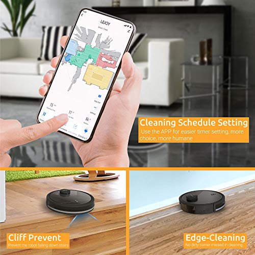 LeJoy LD20 Verbundener lasergeführter Staubsauger Roboter und Mop-Reiniger,2400Pa leistungsstarker Sauger, App & Alexa Sprachsteuerung,mehrere Reinigungsmodi für Tierhaare,Teppich,Hartboden (schwarz)