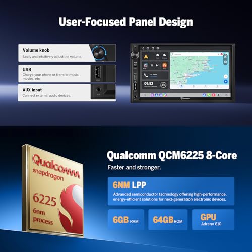 Eonon 7 pouces Android 13 2Din 6+64 Go 4G GPS CarPlay Android Auto Mise en miroir d'écran Écran partagé Charge rapide BT WiFi Bouton de volume Unité principale avec caméra de recul Autoradio UX6S