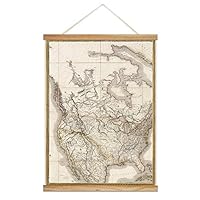 Hanging Poster with Wood Frames Rustic Map Canvas Artwork Wall Picture Home Decoration - 18