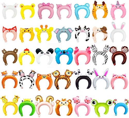 35Pack Cute Inflatable Headband Animal Foil Headband Balloon Hair Band for kids Party Favors