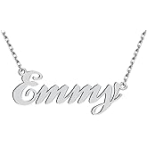 Dancing Wolf Silver Emmy Name Necklace Initial Charm Nameplate Necklaces for Womens Birthday Friendship Jewelry Stainless Steel