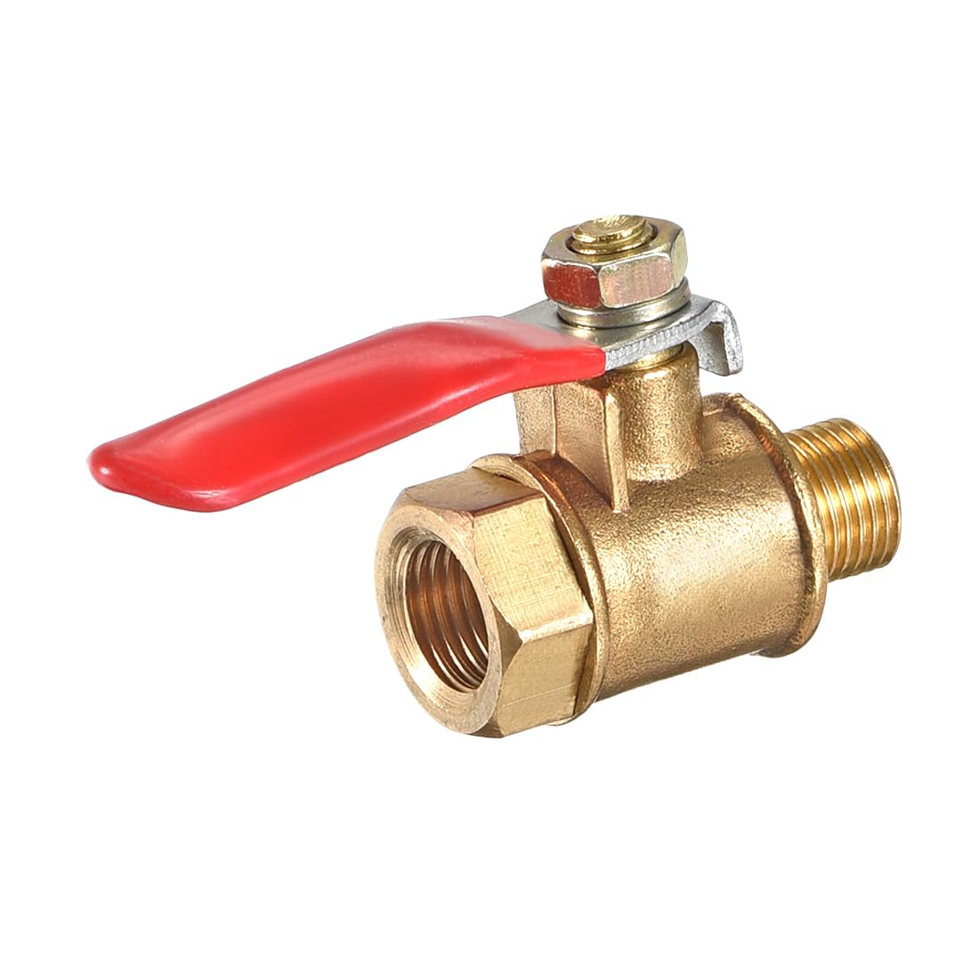 uxcell Ball Valve Shut-Off Valve, G1/8 Male to G1/8 Female Thread, Pipe Tubing Fittings, 180 Degree Operation Handle, Brass Valve, Pack of 1