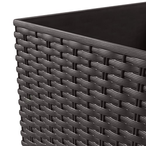 49 Liter Pflanzkübel Blumenkübel in Rattan-Optik inkl. Einsatz braun Rato Serie viereckig – Bild 7