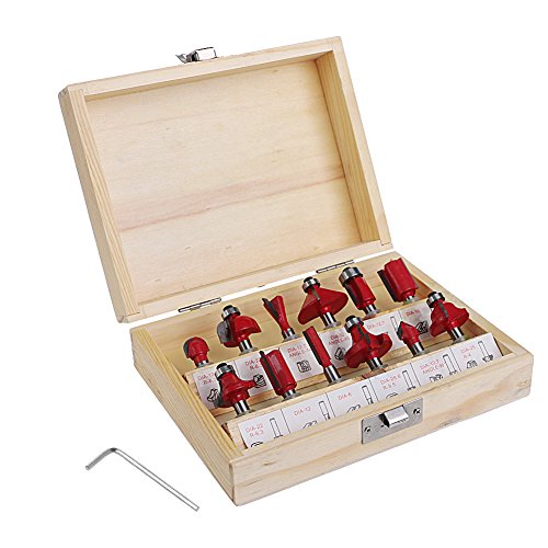 12 Pcs 1/4 Inch Shank Tungsten Carbide Router Bit Woodworking Milling Cutter Set