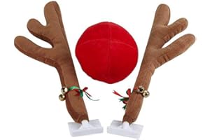 ATAZUA Holoras Christmas Car Reindeer Antler Decorations, Including Rudolph Reindeer and Red Nose, Car Christmas Costume Auto Accessories for Holidays