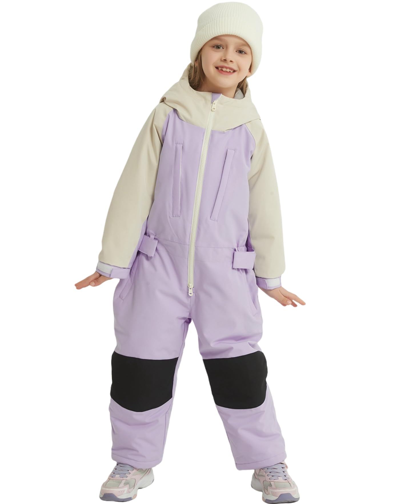 Photo 1 of SNBOCON Kids Girls Boys One Piece Ski Suits High Collar Hood Zipper Snowsuits Colorful Jumpsuits Snowboard Waterproof Jackets Winter(125cm,L Ppl)