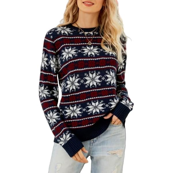 Meufam Women's Cute Half Turtleneck Christmas Sweater – Snowflake Knit Pullover, Long Sleeve Casual Jumper